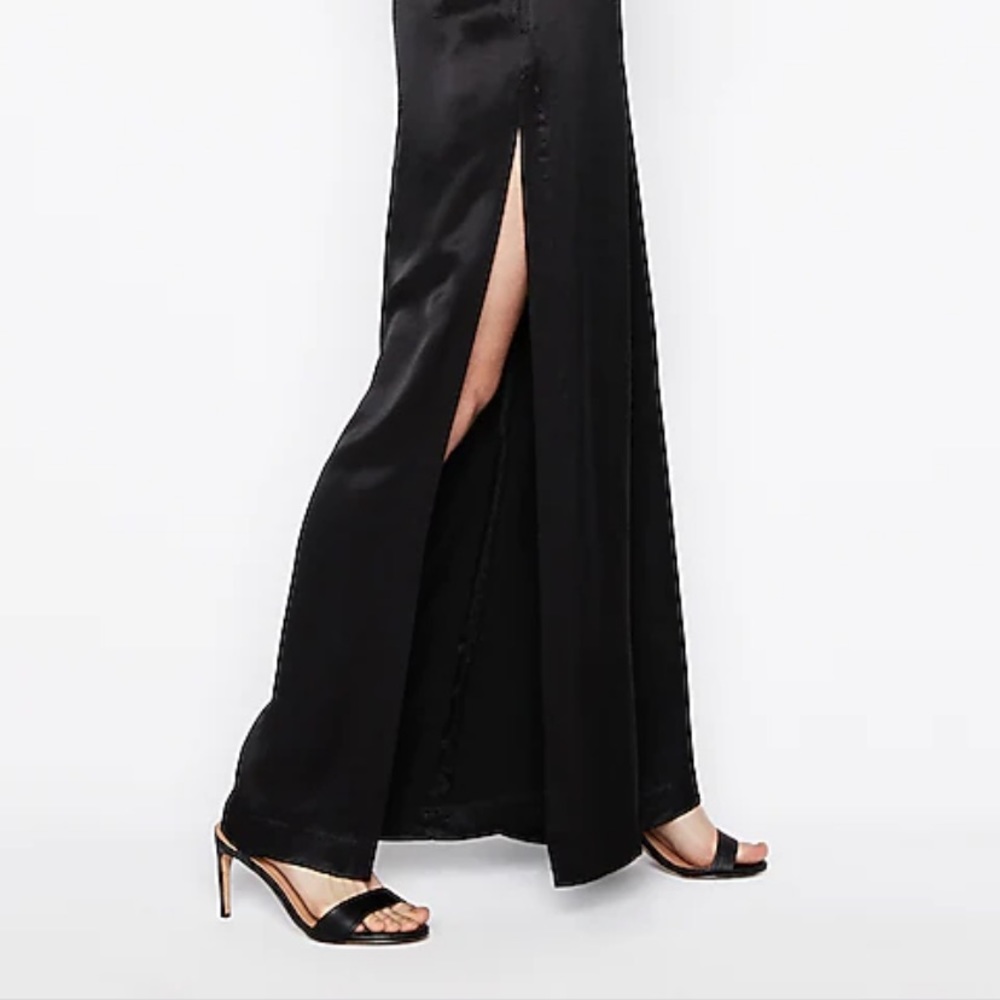 High waisted side slit wide leg pants